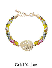 Load image into Gallery viewer, Tropical Fabric and Gold Chain Wrap Monstera Leaf Bracelets