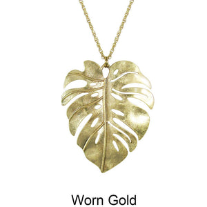 Tropical Monstera Chain Long Necklace 30 inch plus 3 inch