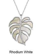 Load image into Gallery viewer, Tropical Monstera Mother of Pearl Abalone Long Chain Necklace 30 inch plus 3 inch