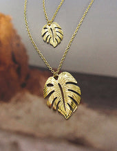 Load image into Gallery viewer, Tropical Textured Monstera Layered Long Necklace