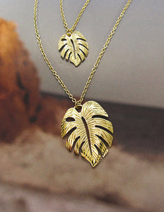 Tropical Textured Monstera Layered Long Necklace