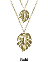 Load image into Gallery viewer, Tropical Textured Monstera Layered Long Necklace