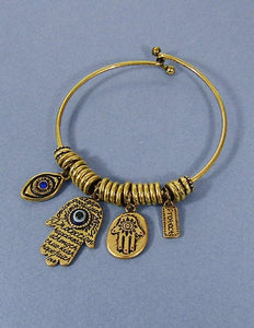 Evil Eye Hamsa Protect Wired Cuff Bracelet