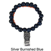 Load image into Gallery viewer, Good Luck Hamsa Charm Wood Beads Two Lines Stretchable Bracelet