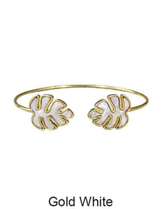 Mother of Pearl Monstera Wired Cuff Bracelet