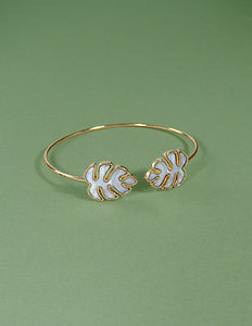 Mother of Pearl Monstera Wired Cuff Bracelet