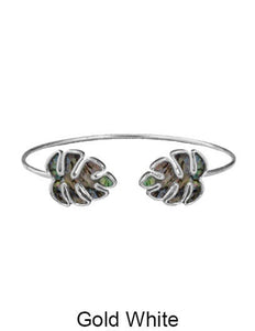 Mother of Pearl Monstera Wired Cuff Bracelet