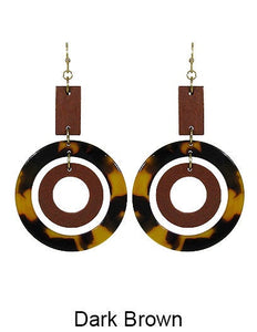 Geometric Wood Acetate Dangle Hook Earrings