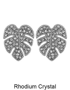 Crystal Stoned Monstera Post Earrings