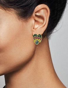 Crystal Stoned Monstera Post Earrings