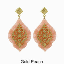 Load image into Gallery viewer, Acetate Resin Floral Filigree Dangle Post Earrings