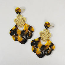 Load image into Gallery viewer, Acetate Resin Floral Filigree Dangle Post Earrings