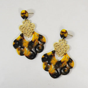 Acetate Resin Floral Filigree Dangle Post Earrings