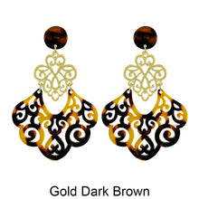 Load image into Gallery viewer, Acetate Resin Floral Filigree Dangle Post Earrings