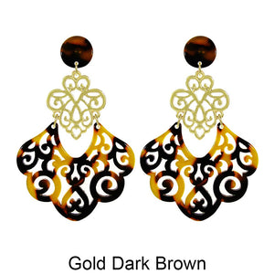 Acetate Resin Floral Filigree Dangle Post Earrings