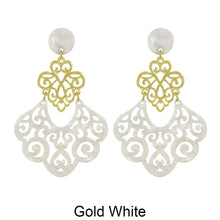 Load image into Gallery viewer, Acetate Resin Floral Filigree Dangle Post Earrings