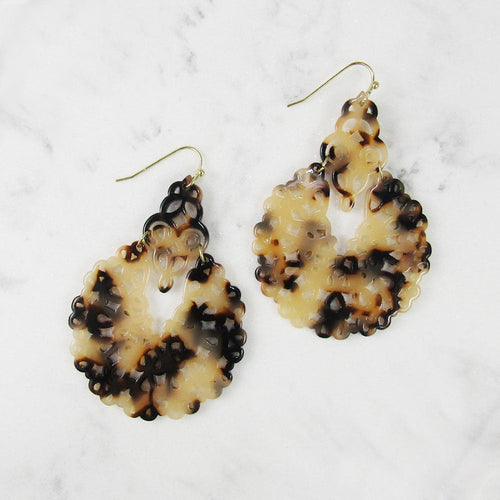 Acetate Resin Floral Filigree Dangle Post Earrings