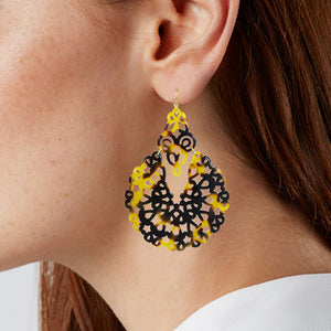 Acetate Resin Floral Filigree Dangle Post Earrings