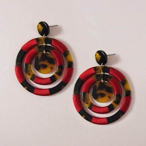 Acetate Resin Thread Wrap Round Dangle Post Earrings