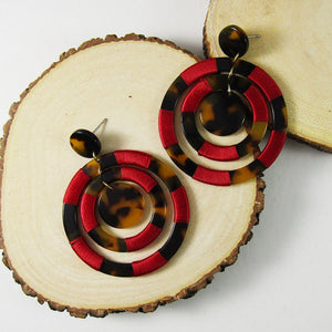 Acetate Resin Thread Wrap Round Dangle Post Earrings