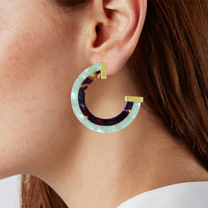 Acetate Resin Two Colors Circle Post Earrings