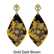 Load image into Gallery viewer, Acetate Resin Floral Filigree Dangle Post Earrings