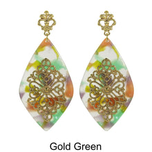 Load image into Gallery viewer, Acetate Resin Floral Filigree Dangle Post Earrings