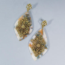 Load image into Gallery viewer, Acetate Resin Floral Filigree Dangle Post Earrings