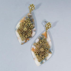 Acetate Resin Floral Filigree Dangle Post Earrings