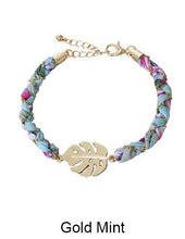 Load image into Gallery viewer, Tropical Fabric and Gold Chain Wrap Monstera Leaf Bracelets