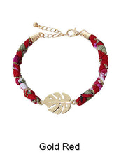 Load image into Gallery viewer, Tropical Fabric and Gold Chain Wrap Monstera Leaf Bracelets