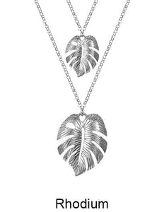 Tropical Textured Monstera Layered Long Necklace