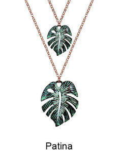 Tropical Textured Monstera Layered Long Necklace