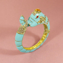 Load image into Gallery viewer, Stoned Enamel Elephant Hinge Bangle Cuff Bracelet