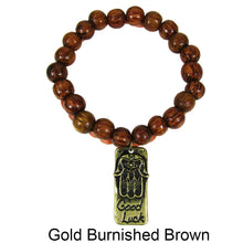 Load image into Gallery viewer, Good Luck Hamsa Charm Wood Beads Two Lines Stretchable Bracelet