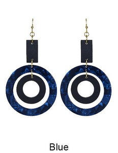 Geometric Wood Acetate Dangle Hook Earrings