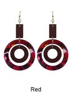 Geometric Wood Acetate Dangle Hook Earrings