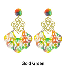 Load image into Gallery viewer, Acetate Resin Floral Filigree Dangle Post Earrings