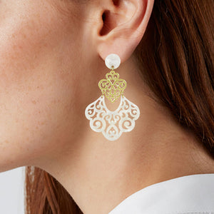 Acetate Resin Floral Filigree Dangle Post Earrings