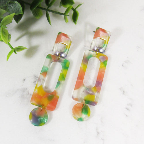 Acetate Resin Geometric Dangle Post Earrings