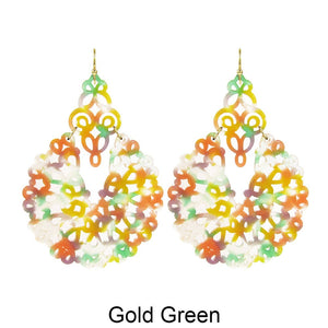 Acetate Resin Floral Filigree Dangle Post Earrings