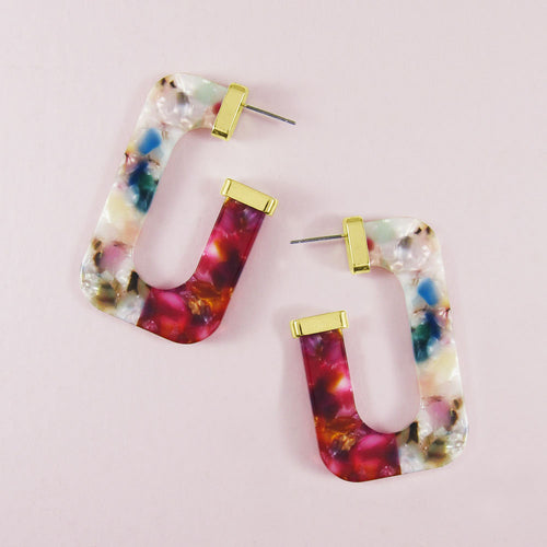 Acetate Resin Two Colors Rectangle Post Earrings