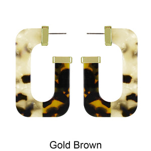 Acetate Resin Two Colors Rectangle Post Earrings