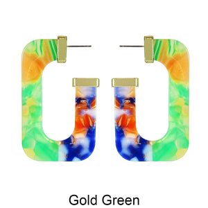 Acetate Resin Two Colors Rectangle Post Earrings