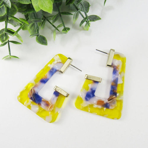 Acetate Resin Two Colors Rhombus Post Earrings