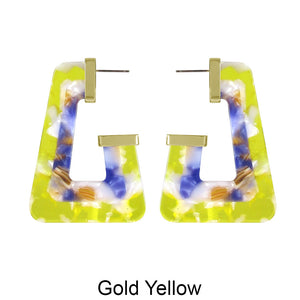 Acetate Resin Two Colors Rhombus Post Earrings
