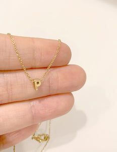 Tiny initial Alphabet Pendant Necklace 14K Gold or Sterling Silver Plated Necklace with Adjustable 16 inch Chain